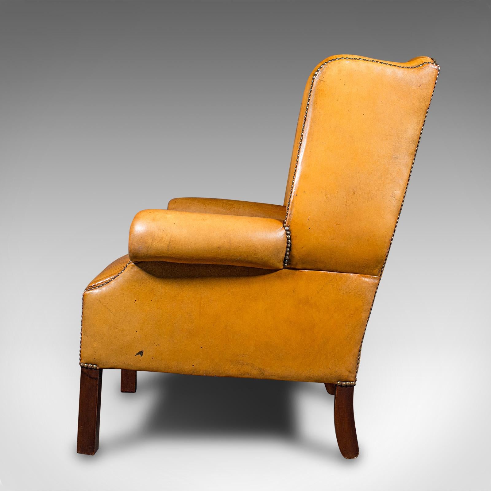 British Vintage Gentleman's Club Armchair, English, Wing Back, Lounge, Georgian Revival For Sale