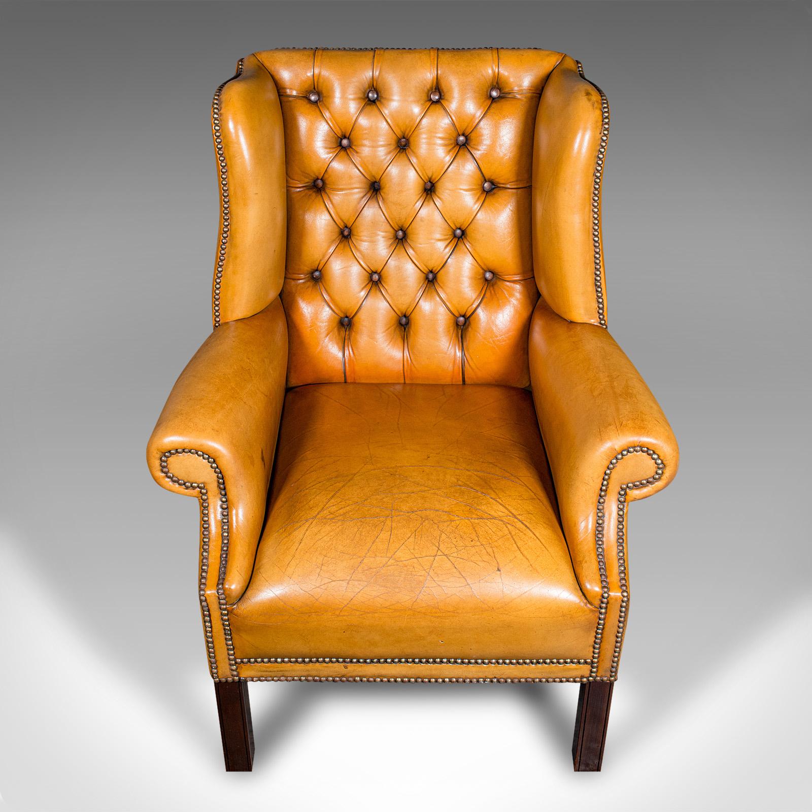 Leather Vintage Gentleman's Club Armchair, English, Wing Back, Lounge, Georgian Revival For Sale