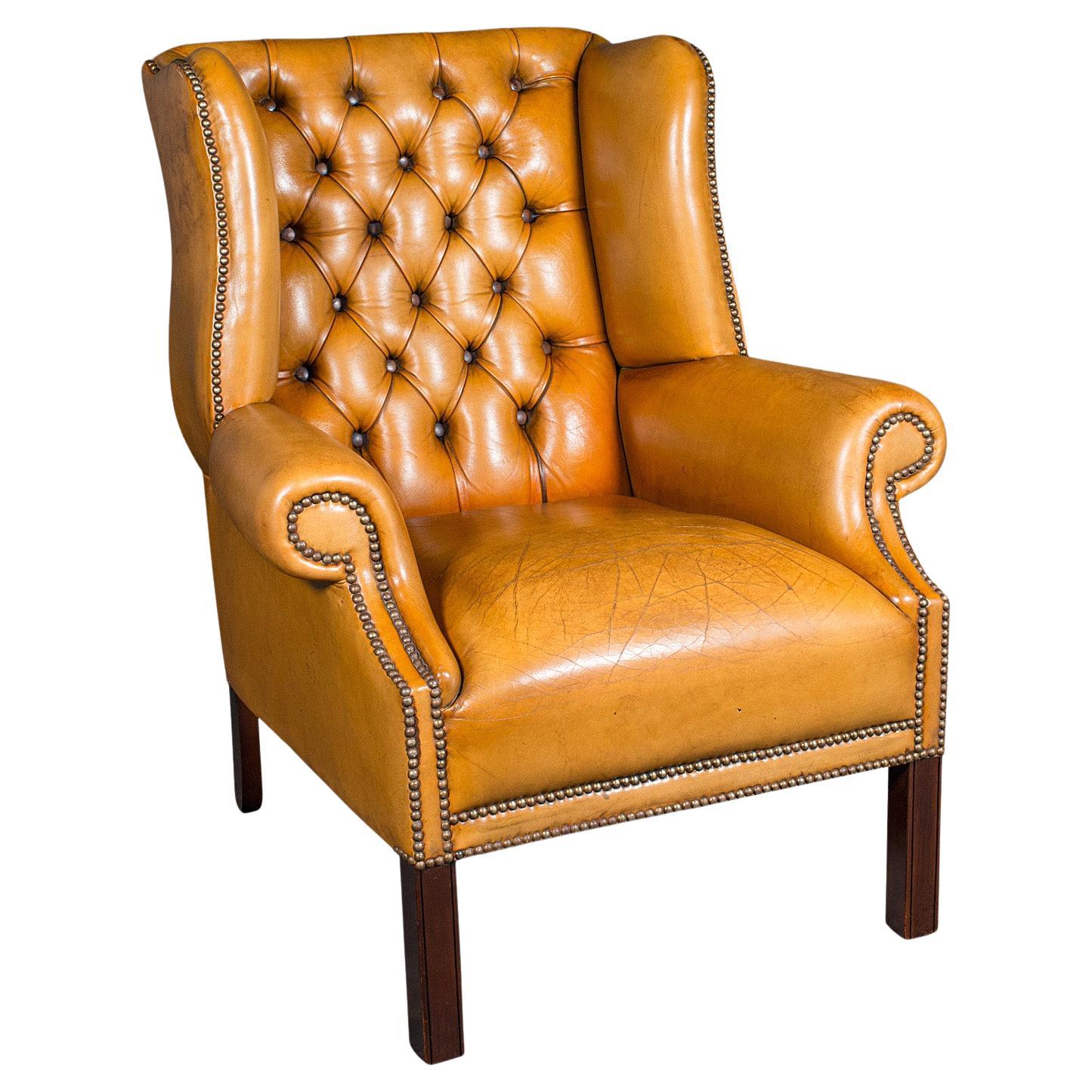 Vintage Gentleman's Club Armchair, English, Wing Back, Lounge, Georgian Revival For Sale