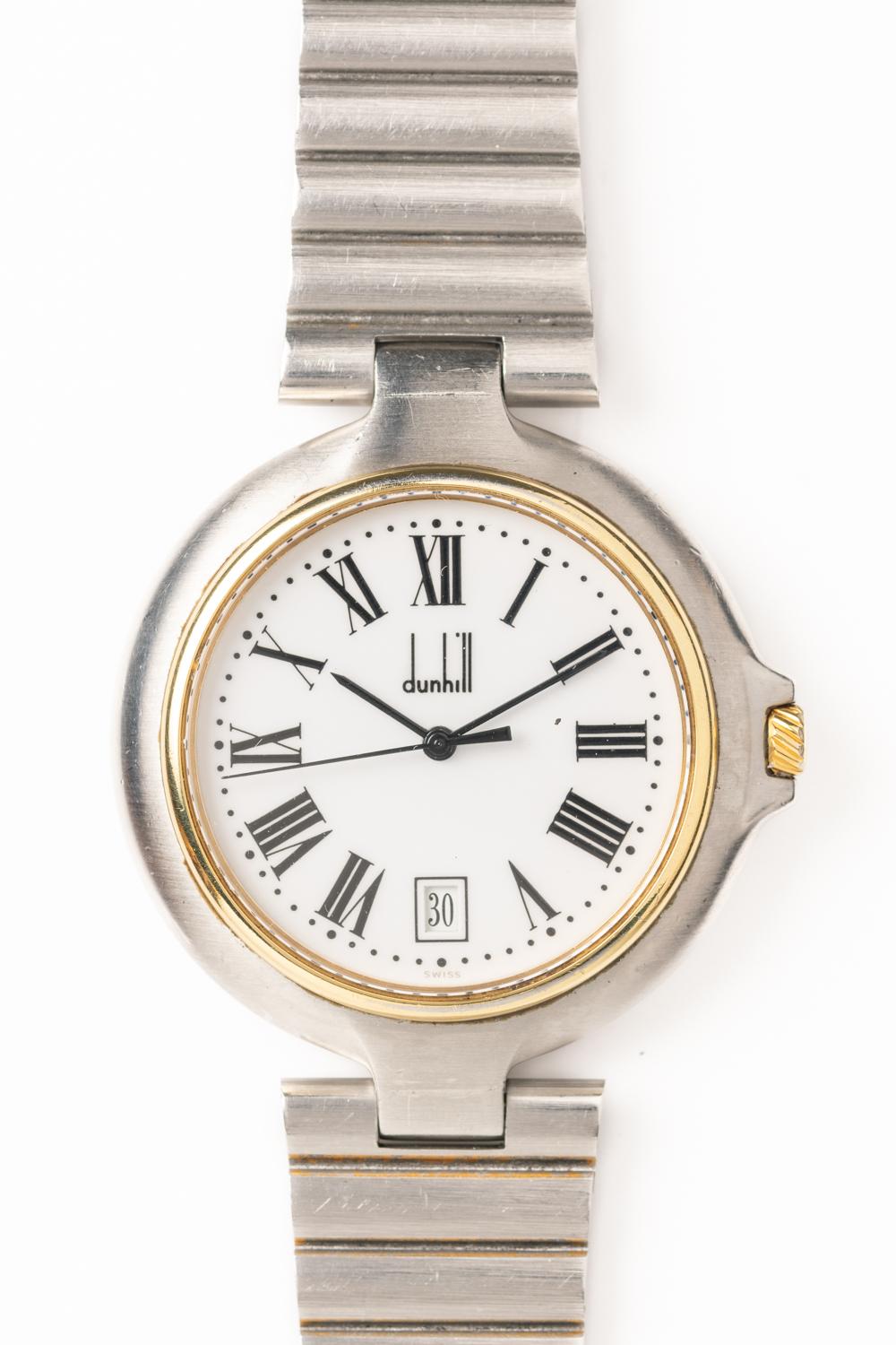 Classic and iconic Vintage Dunhill Millenium Quartz Wristwatch made circa 1980's. This minimalistic and elegant watch combines Dunhill's timeless design and everyday functionality. The watch is in nice, vintage working condition, with new batteries