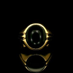 Vintage Gents Mens 18k Yellow Gold Oval Polished Black Onyx Solitaire Ring