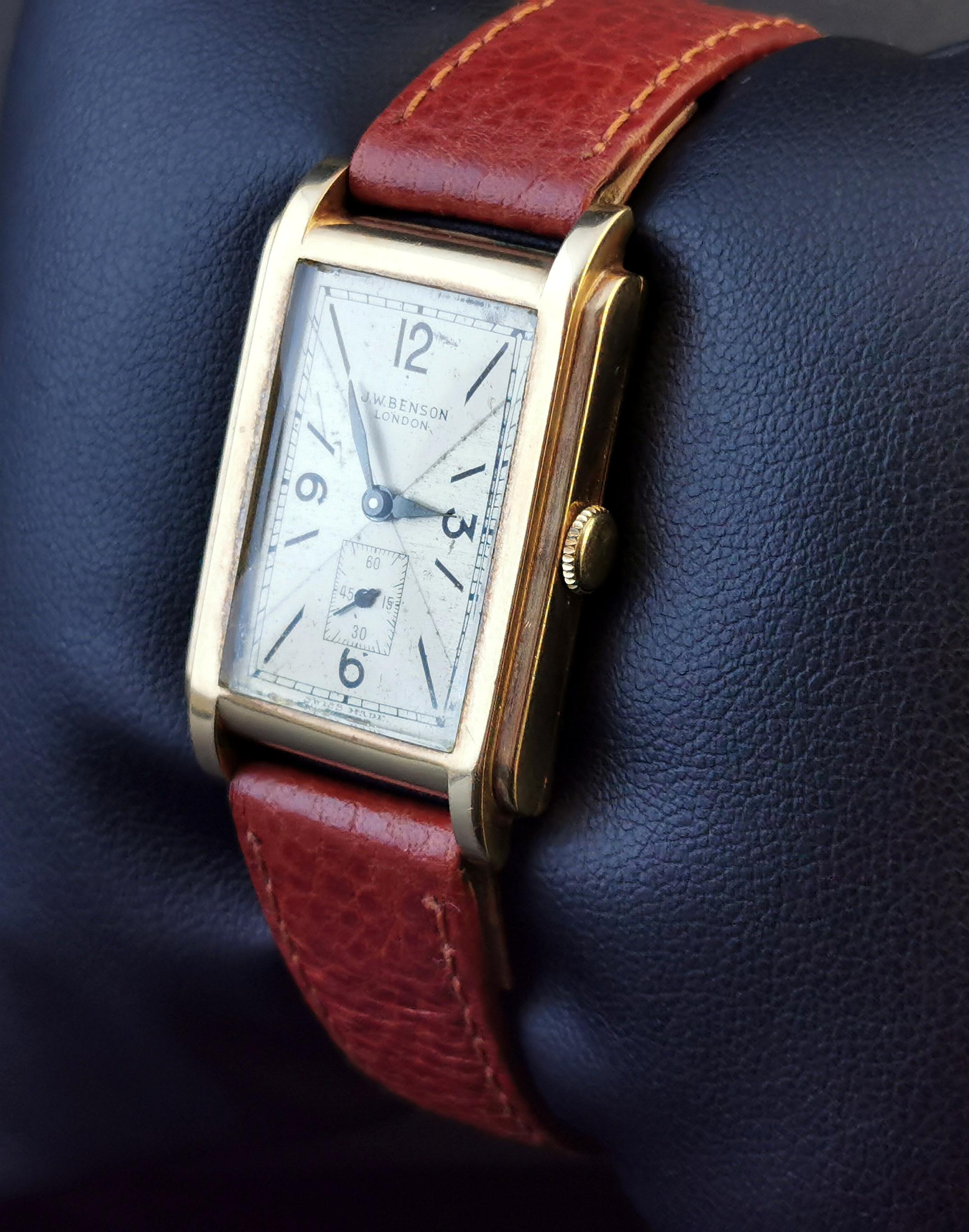 Vintage Gents Yellow Gold Wristwatch, J W Benson  4