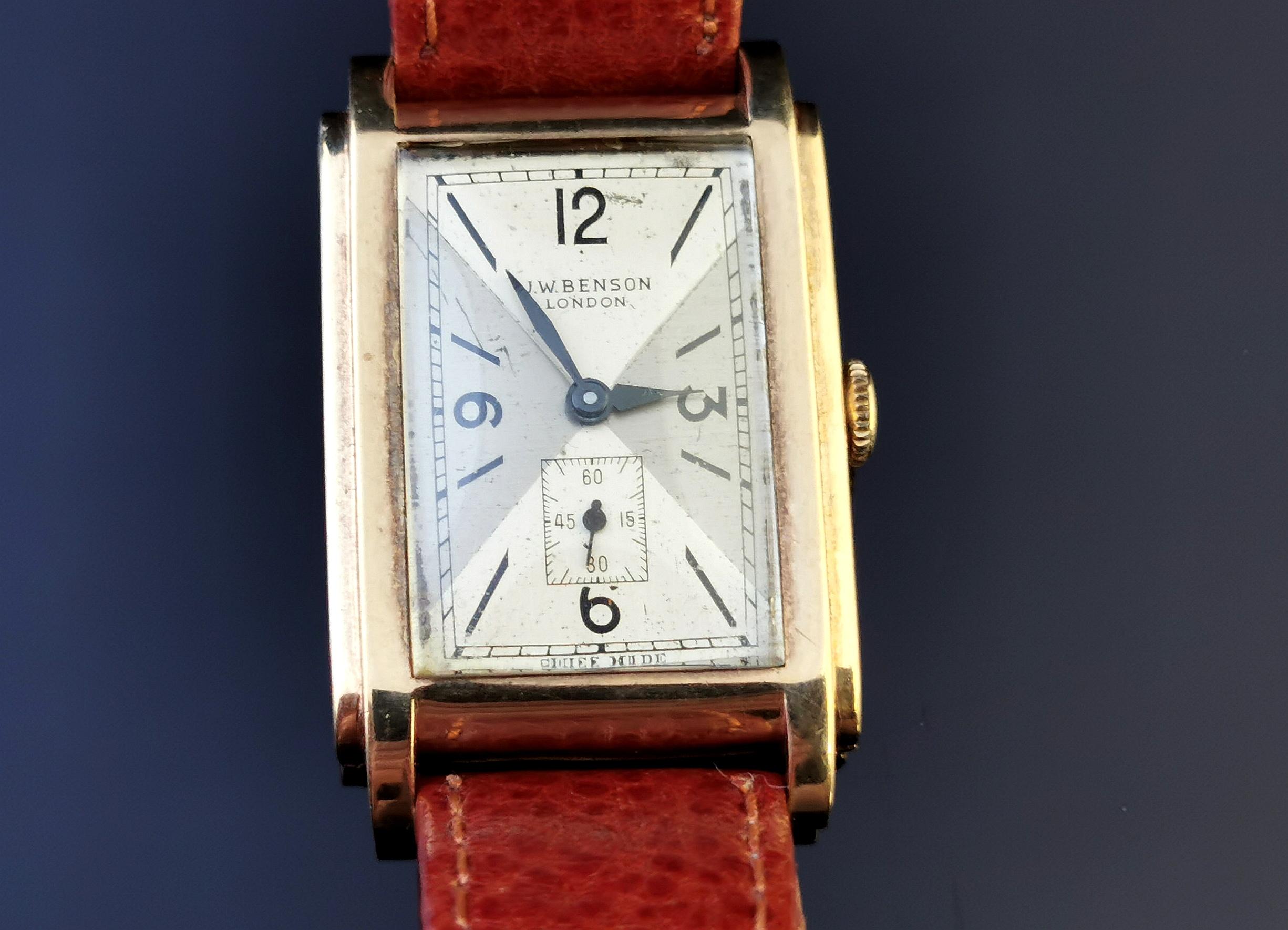 Vintage Gents Yellow Gold Wristwatch, J W Benson  5