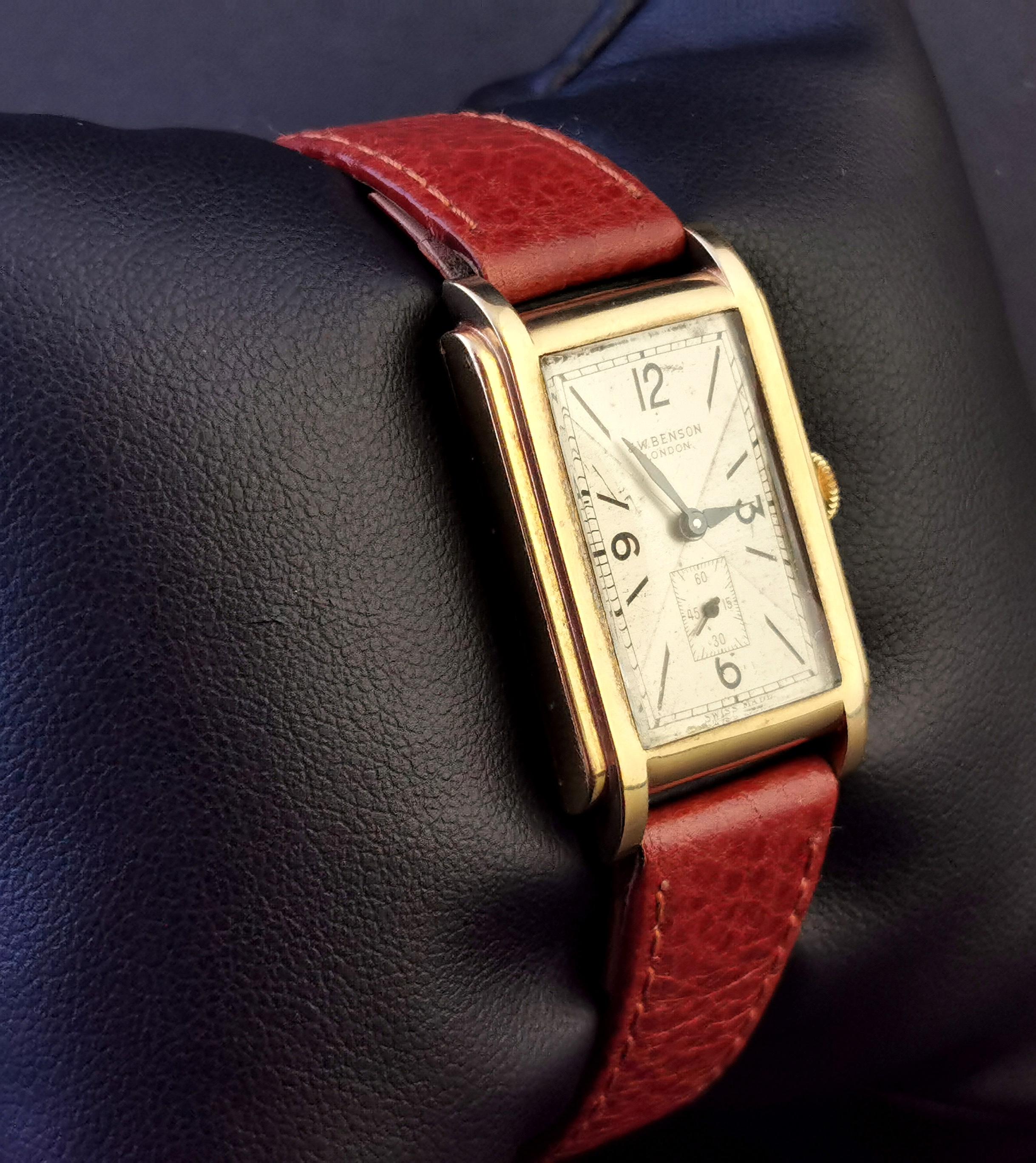 Men's Vintage Gents Yellow Gold Wristwatch, J W Benson 
