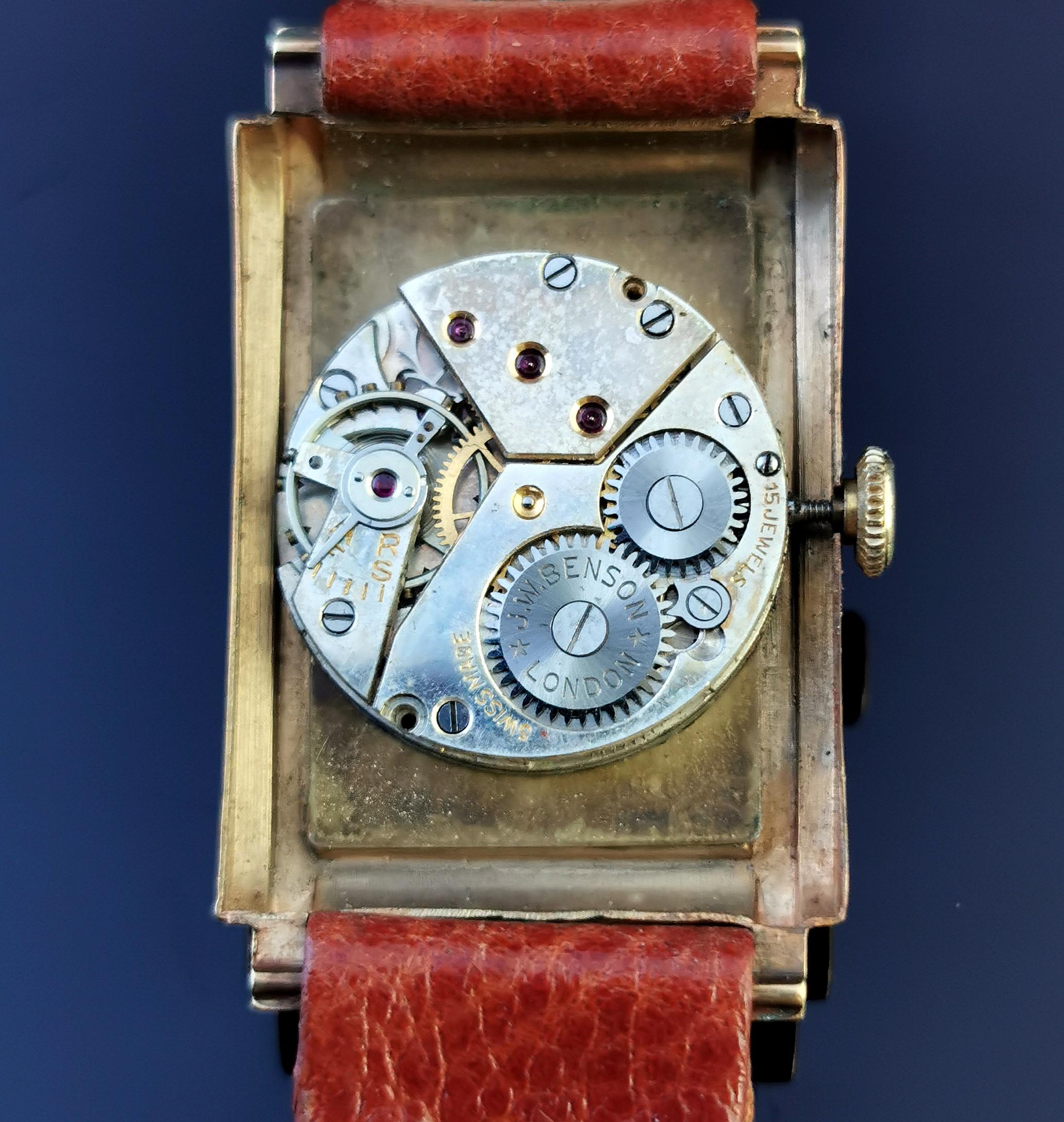 Vintage Gents Yellow Gold Wristwatch, J W Benson  3