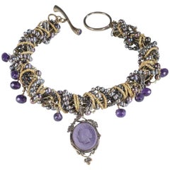 Vintage Genuine Amethyst Pearl Cameo Torsade Necklace Estate Fine Jewelry