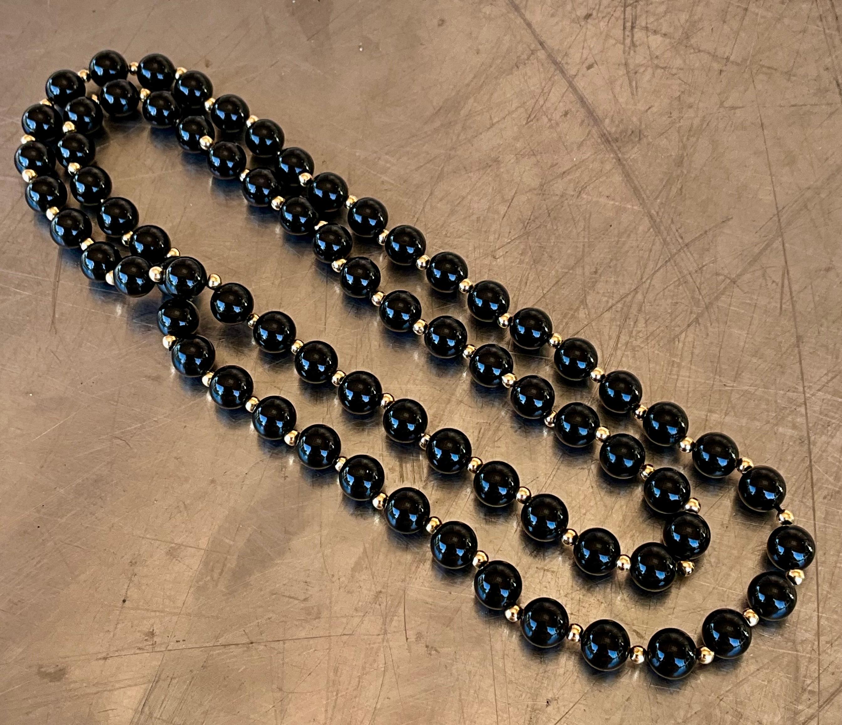 Vintage Genuine Black Onyx Necklace with 14k Gold Embellishments 1