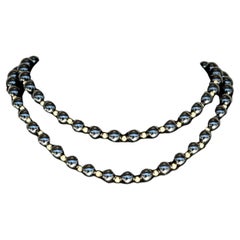 Vintage Genuine Black Onyx Necklace with 14k Gold Embellishments