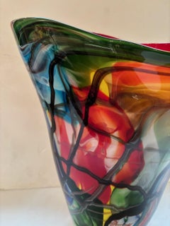 Jarrón multicolor vintage soplado a mano decorado con brillantes de Glasswerks