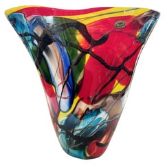 Vintage Genuine Hand-Blown Decorated with bright Multi-Color Vase by Glasswerks