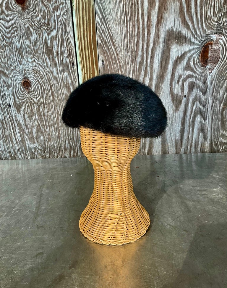 Pelliccia Mou Visone Cappello Vintage In Vera Pelliccia Di Visone