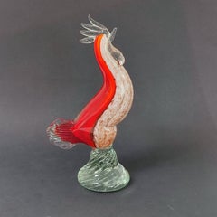 Vintage Murano Glass Rooster Sculpture, Hand-Crafted, 1960s Italy