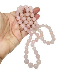 Vintage genuine pink quartz gemstone beaded hand knotted long necklace