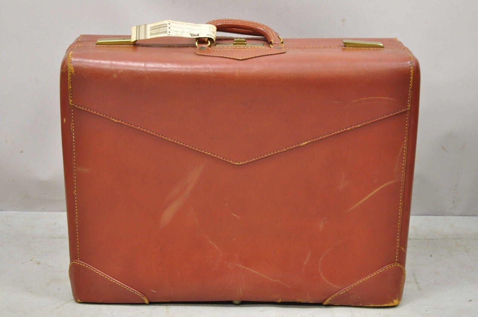 Vintage Genuine Top Grade Cowhide Brown Leather Suitcase Luggage For Sale 2