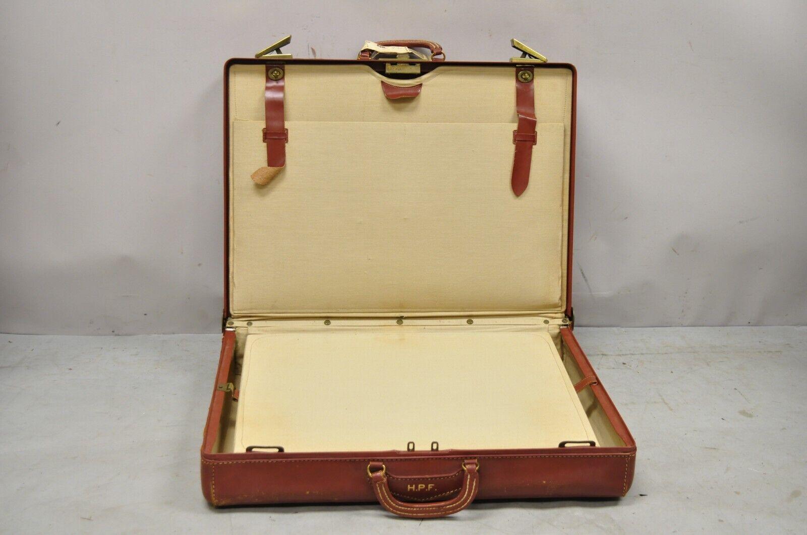 Mid-Century Modern Vintage Genuine Top Grade Cowhide Brown Leather Suitcase Luggage For Sale