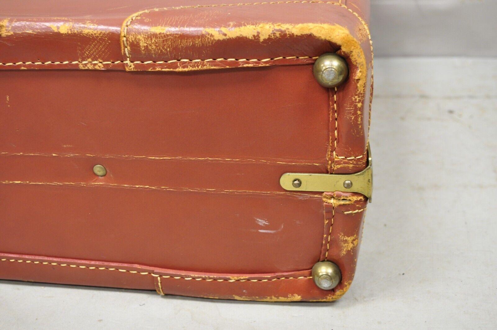20th Century Vintage Genuine Top Grade Cowhide Brown Leather Suitcase Luggage For Sale