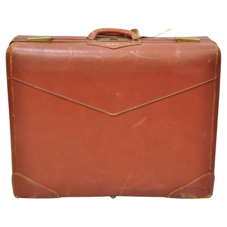 Antique Suitcase. 1920s French Stripe Canvas Hard Shell Luggage