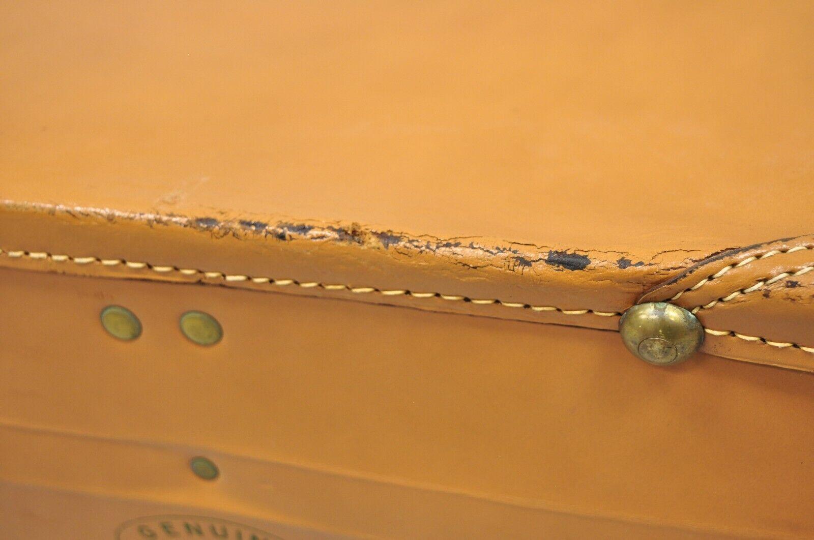 Vintage Genuine Top Grain Cowhide Leather Orange Suitcase Luggage 4