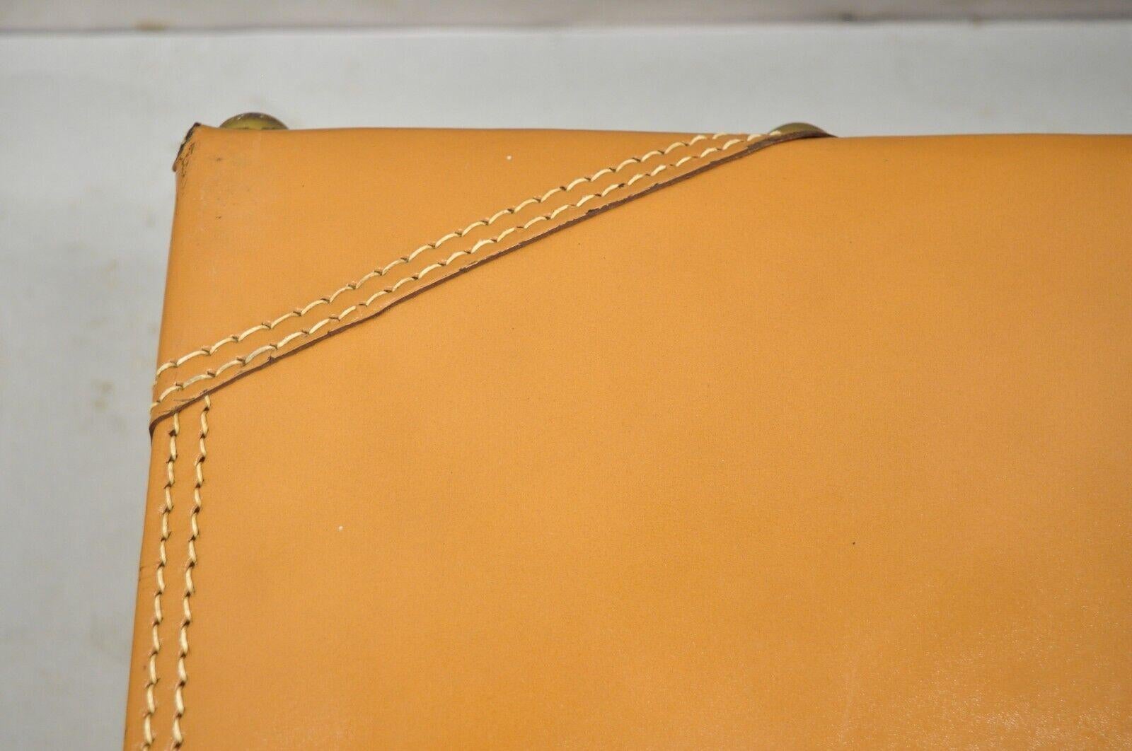 Vintage Genuine Top Grain Cowhide Leather Orange Suitcase Luggage 5