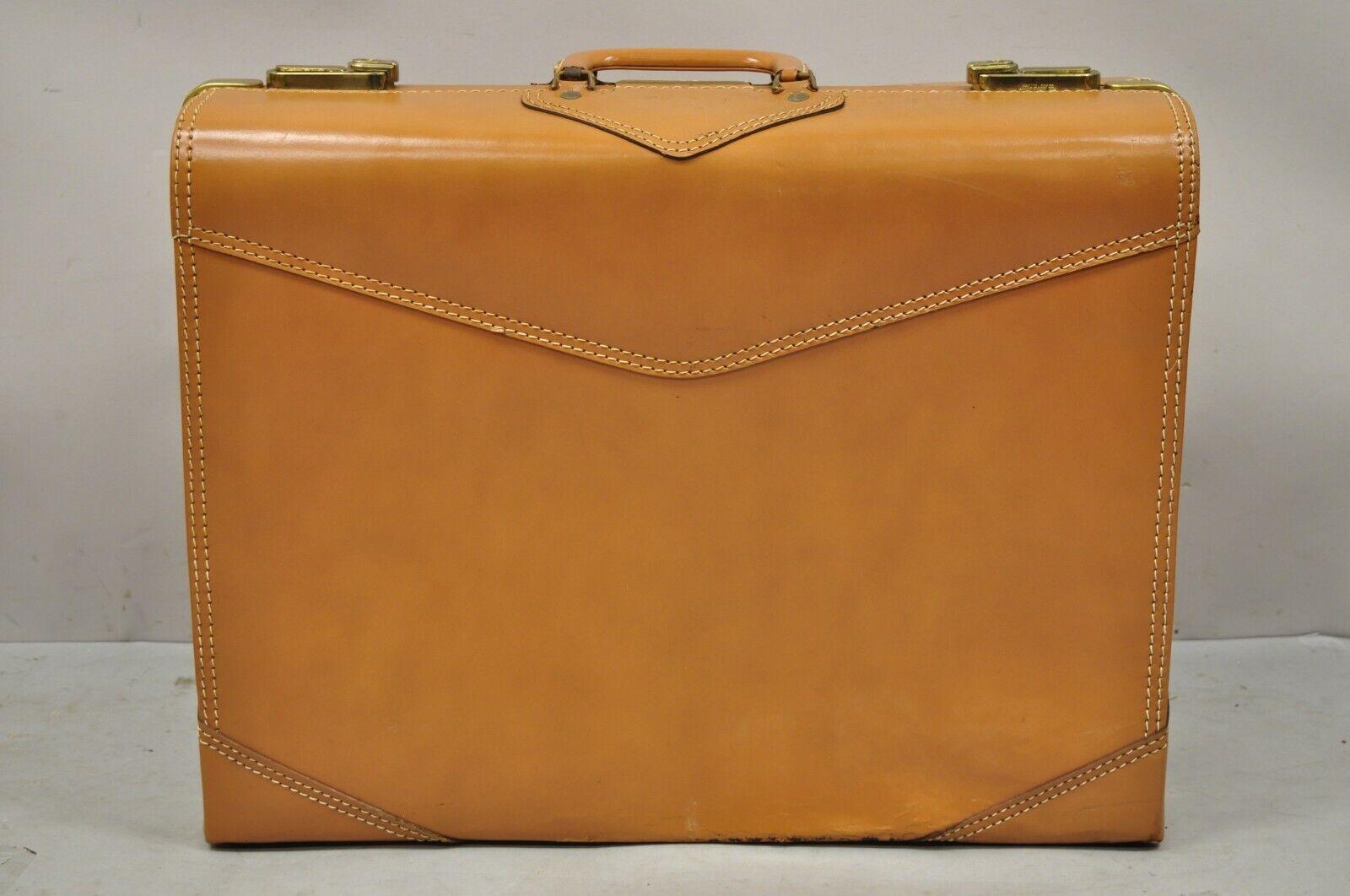 Vintage Genuine Top Grain Cowhide Leather Orange Suitcase Luggage 6