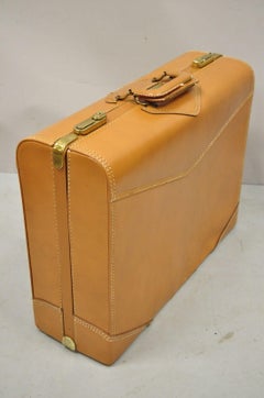 Vintage Genuine Top Grain Cowhide Leather Orange Suitcase Luggage