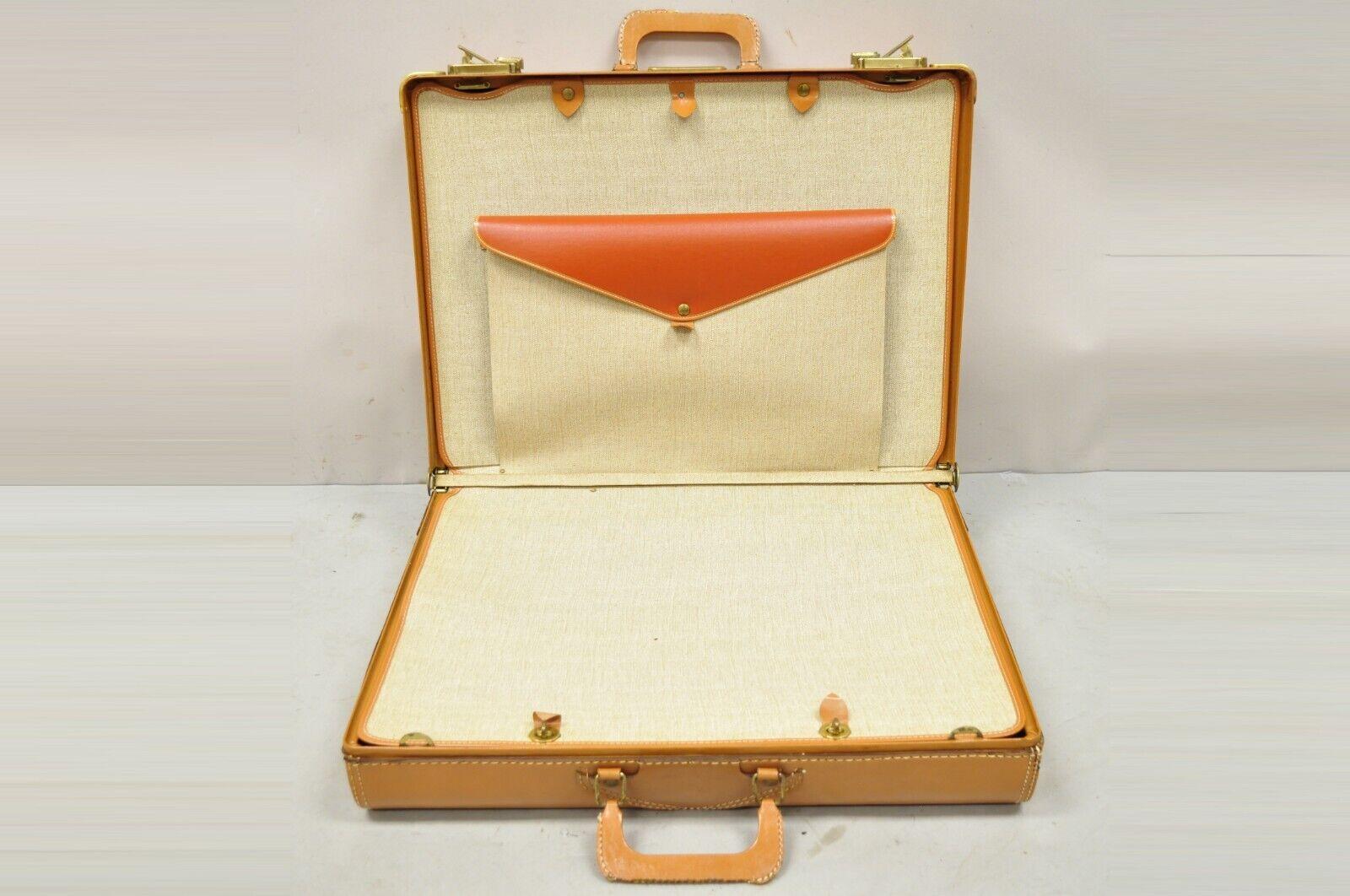 Vintage Genuine Top Grain Cowhide Leather Orange Suitcase Luggage In Good Condition In Philadelphia, PA