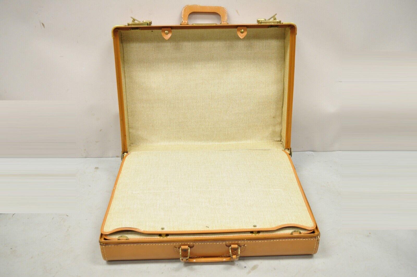 Vintage Genuine Top Grain Cowhide Leather Orange Suitcase Luggage 1