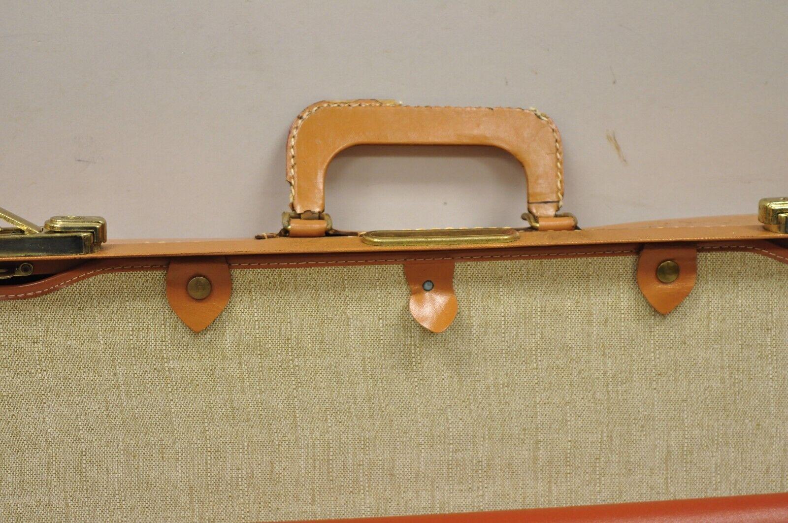 Vintage Genuine Top Grain Cowhide Leather Orange Suitcase Luggage 2