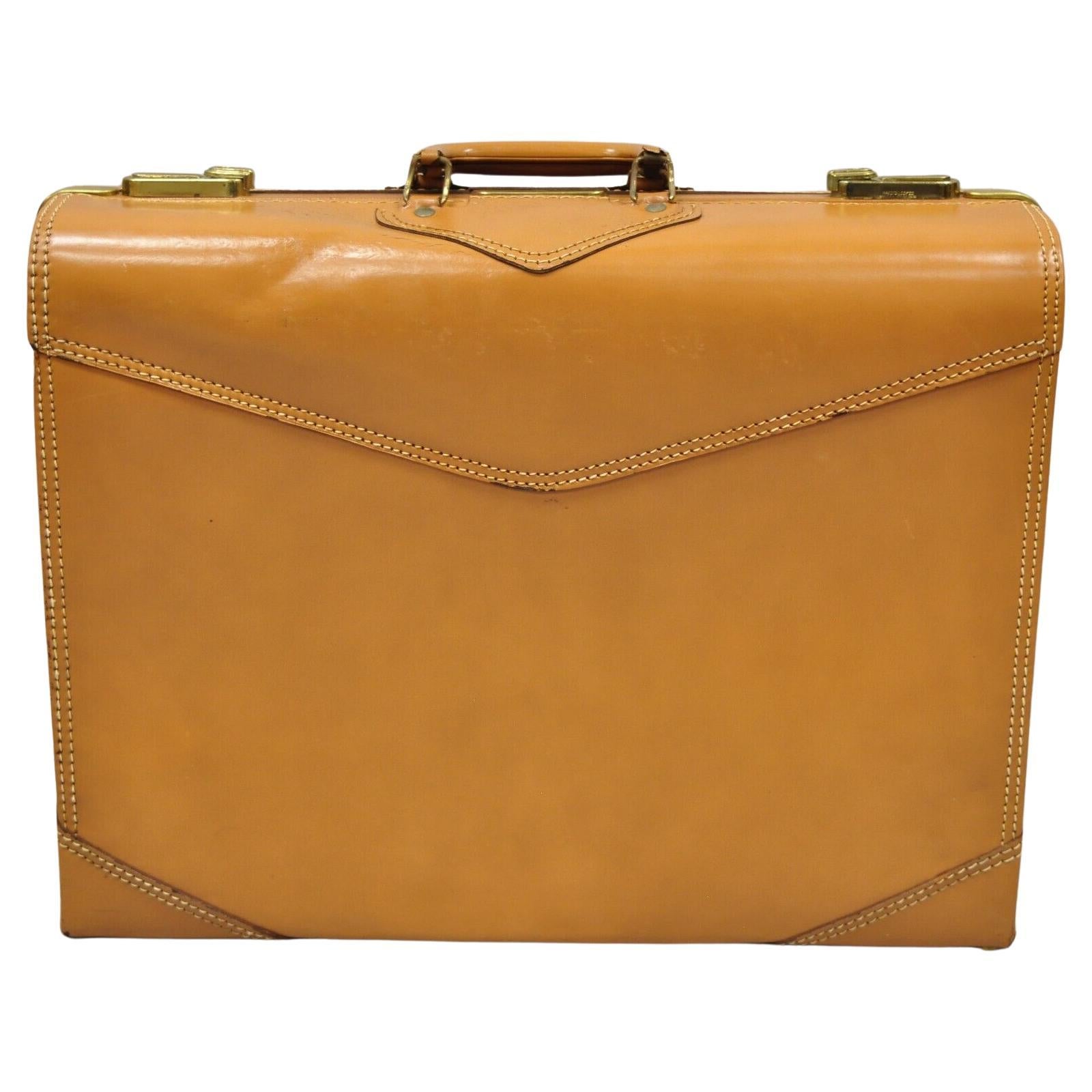 Vintage Maximillion New York Leather Orange Hard Shell Suitcase Luggage