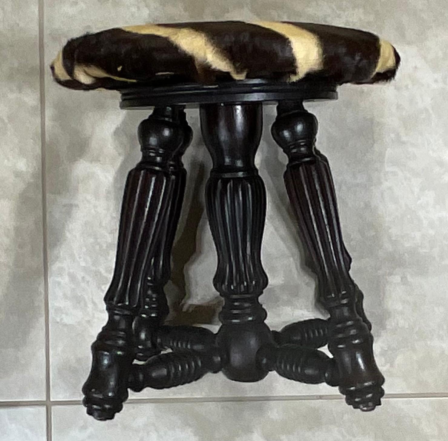 Vintage Genuine Zebra Hide Upholstered Foot Stool For Sale 4