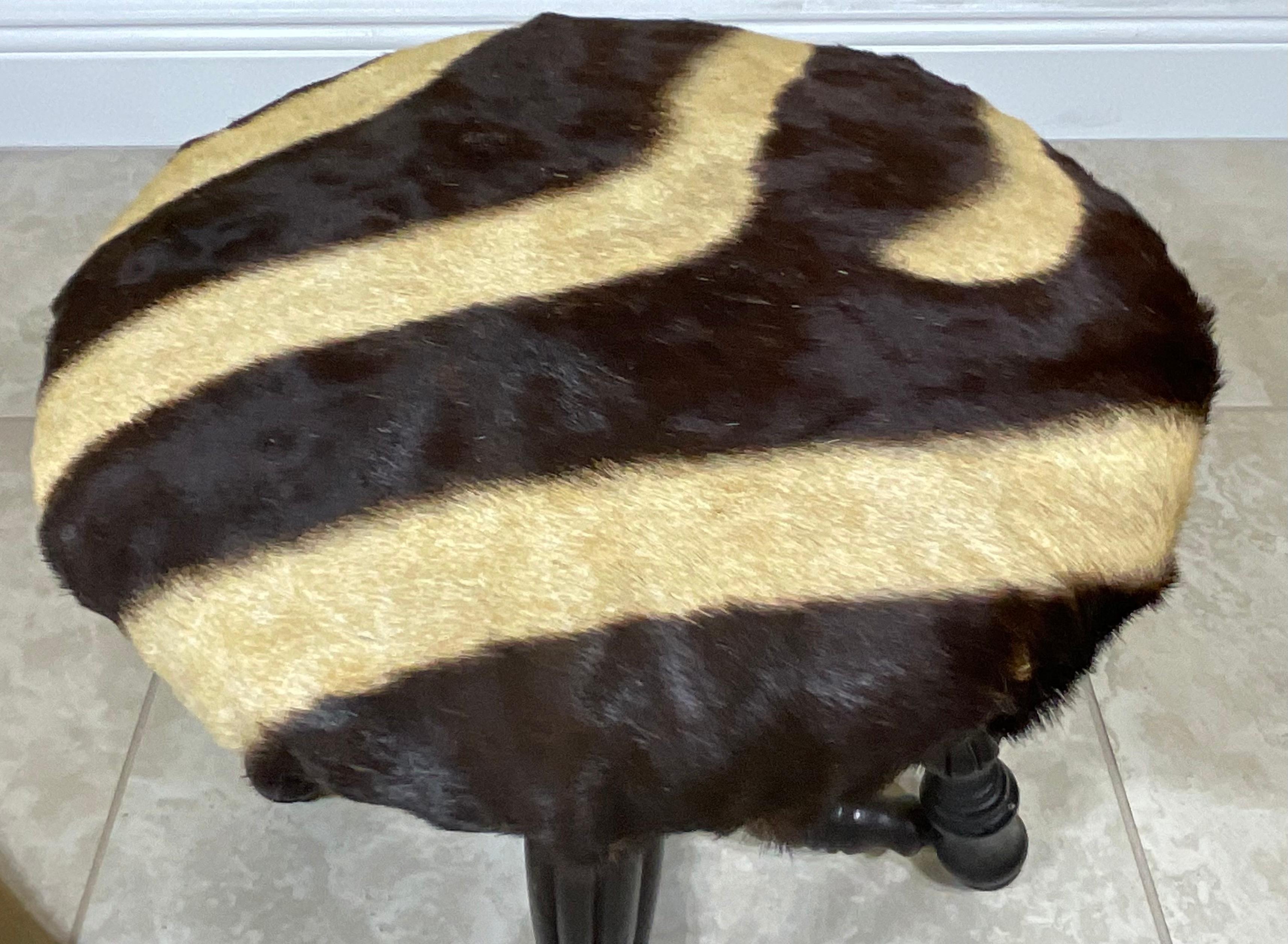 Animal Skin Vintage Genuine Zebra Hide Upholstered Foot Stool For Sale