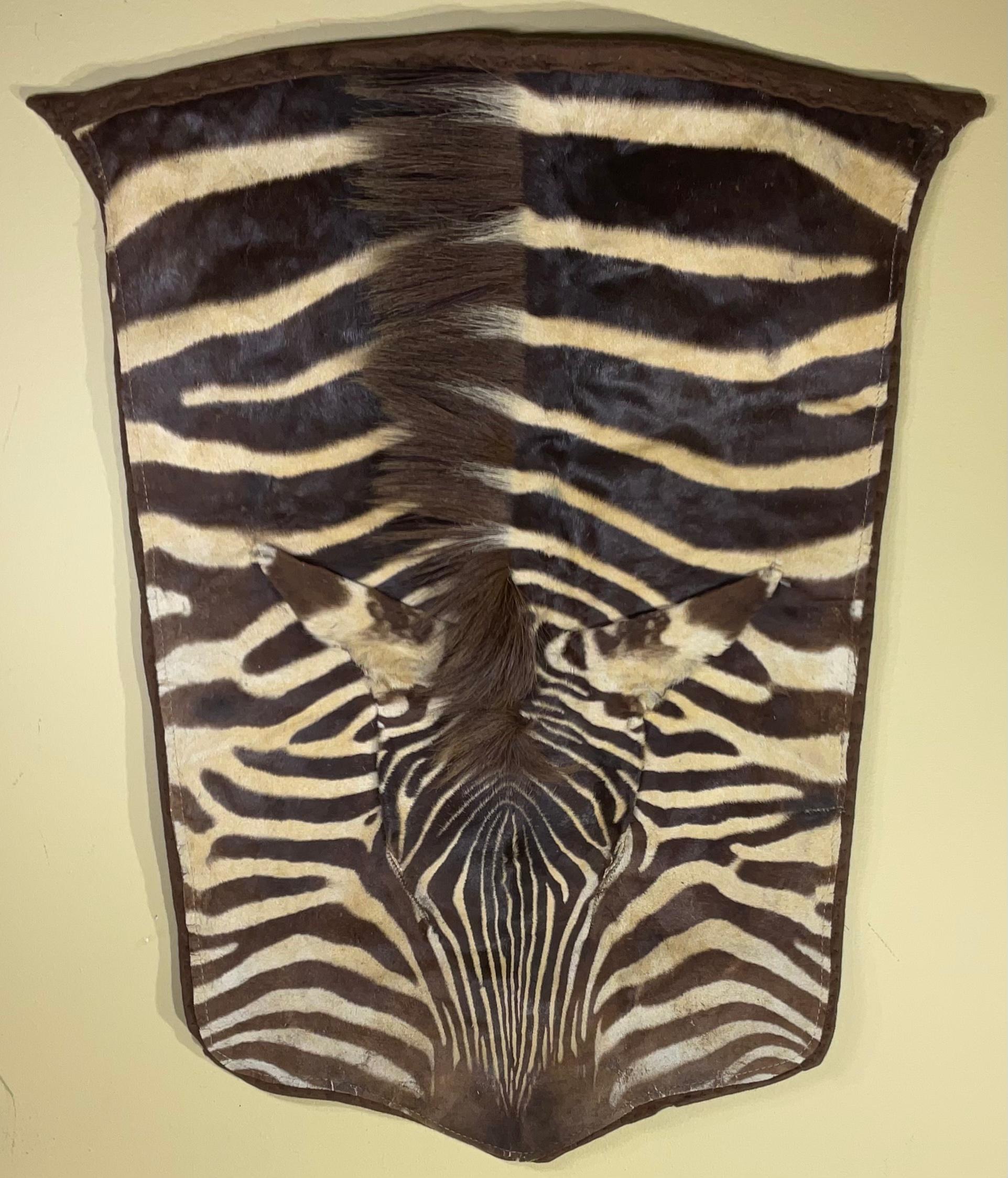 Part of genuine zebra hide included the head restored to become a decorative wall hanging, although could be used also as floor cover.
Original felt backing.
Great decorative item for any room.
 