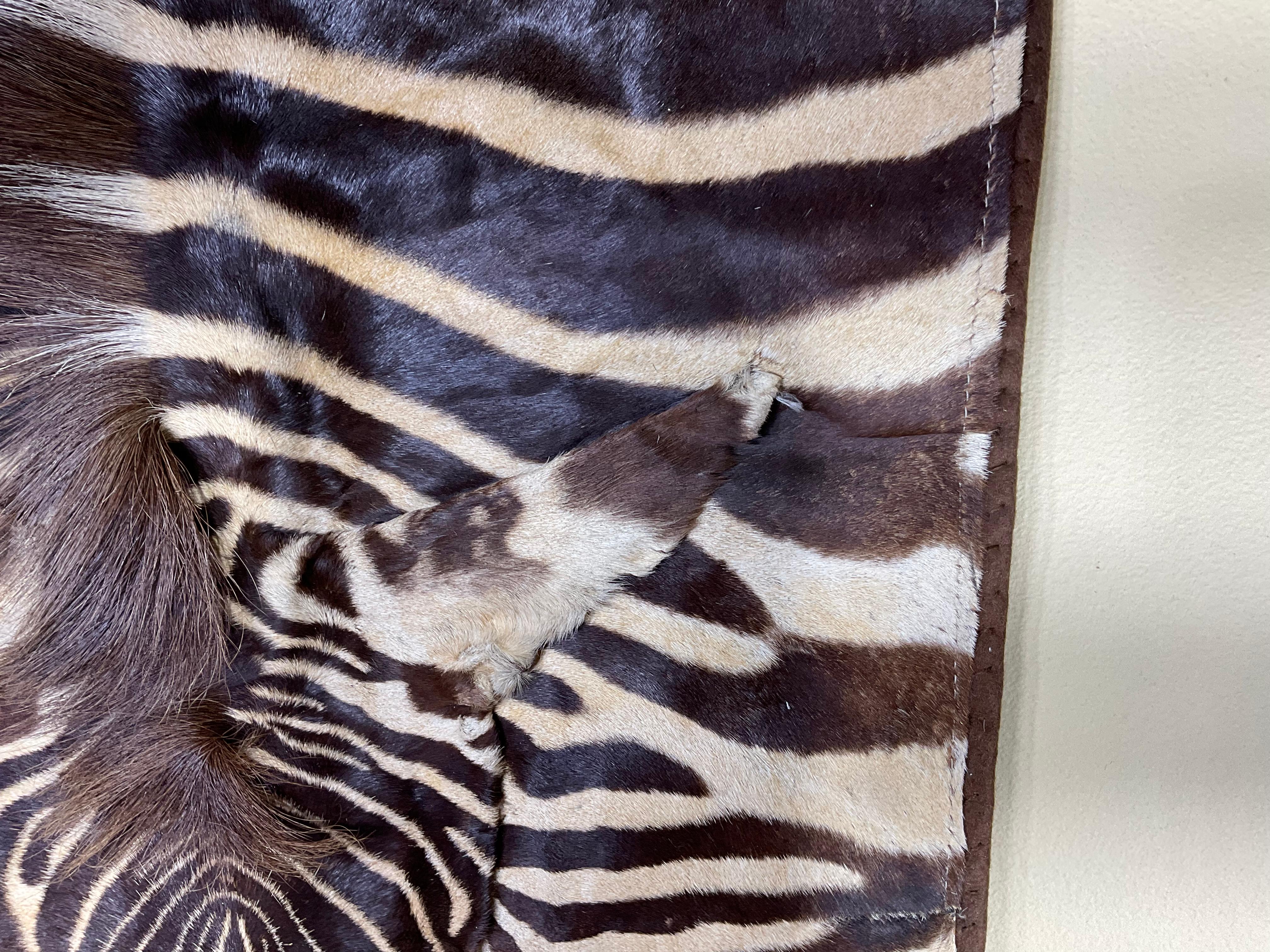 Vintage Genuine Zebra Hide Wall Hanging In Good Condition For Sale In Delray Beach, FL