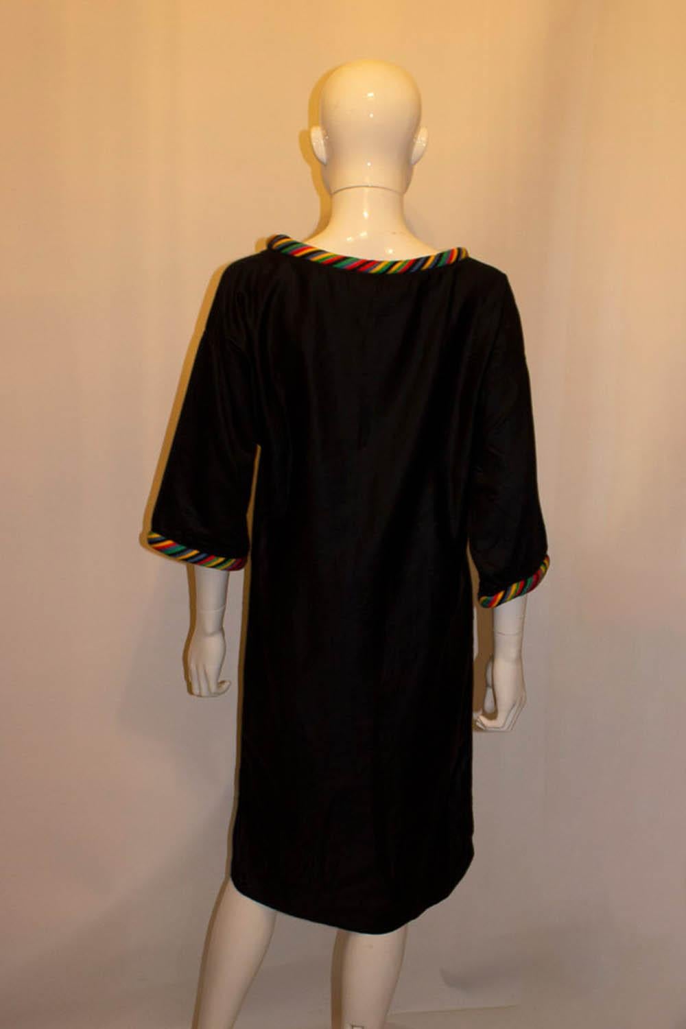 Women's Vintage Geoffrey Beane Satinised Cotton Dress with Multicolour neck and Cuffs. For Sale