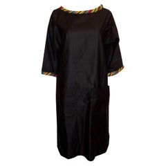 Vintage Geoffrey Beane Satinised Cotton Dress with Multicolour neck and Cuffs.