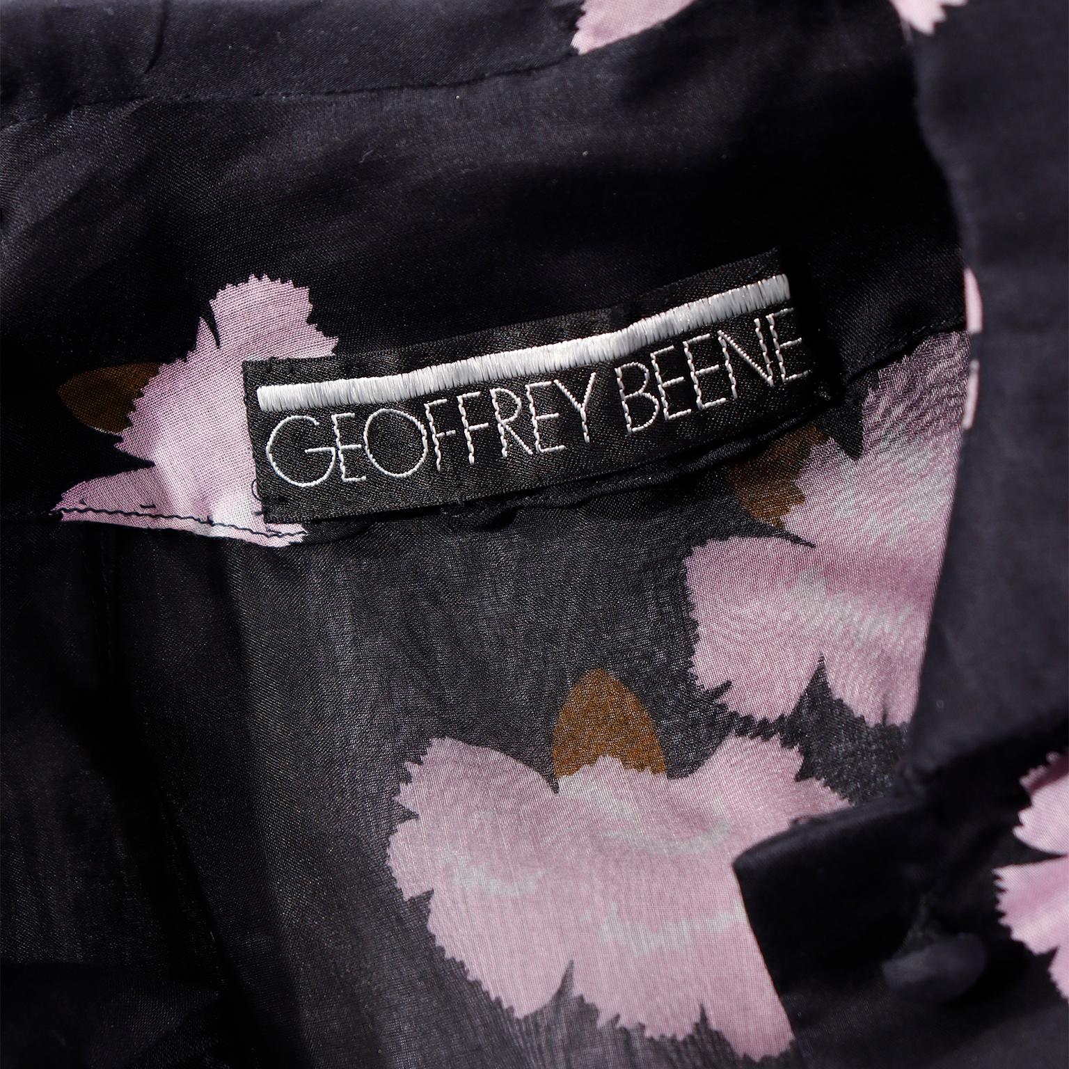 Vintage Geoffrey Beene 1970s Black Maxi Dress With Pink Flowers & Wide Belt For Sale 8