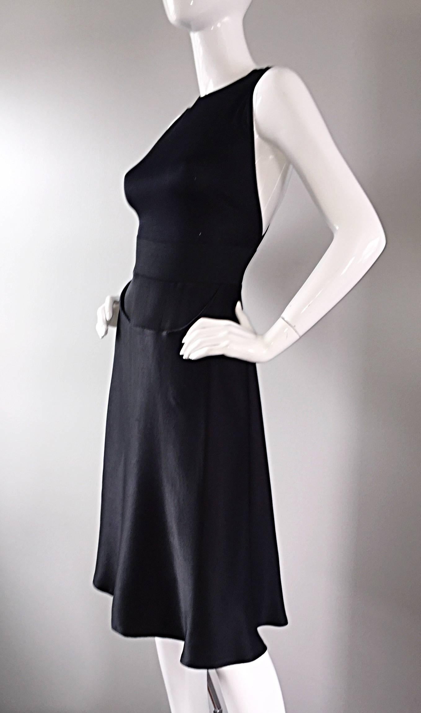 Vintage Geoffrey Beene 90s Minimalist ' Criss Cross ' 1990s Black Silk Dress In Excellent Condition For Sale In San Diego, CA