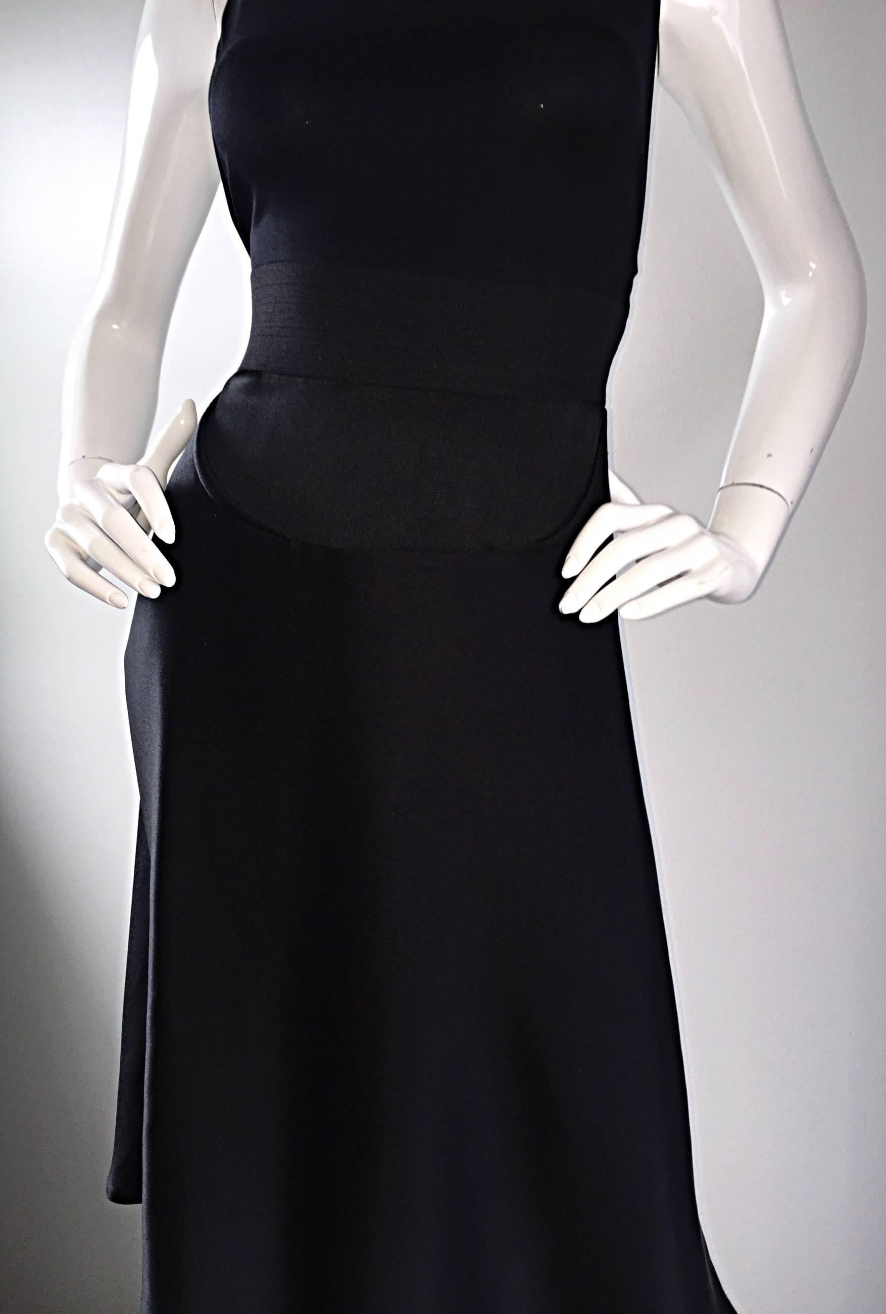 Vintage Geoffrey Beene 90s Minimalist ' Criss Cross ' 1990s Black Silk Dress For Sale 1