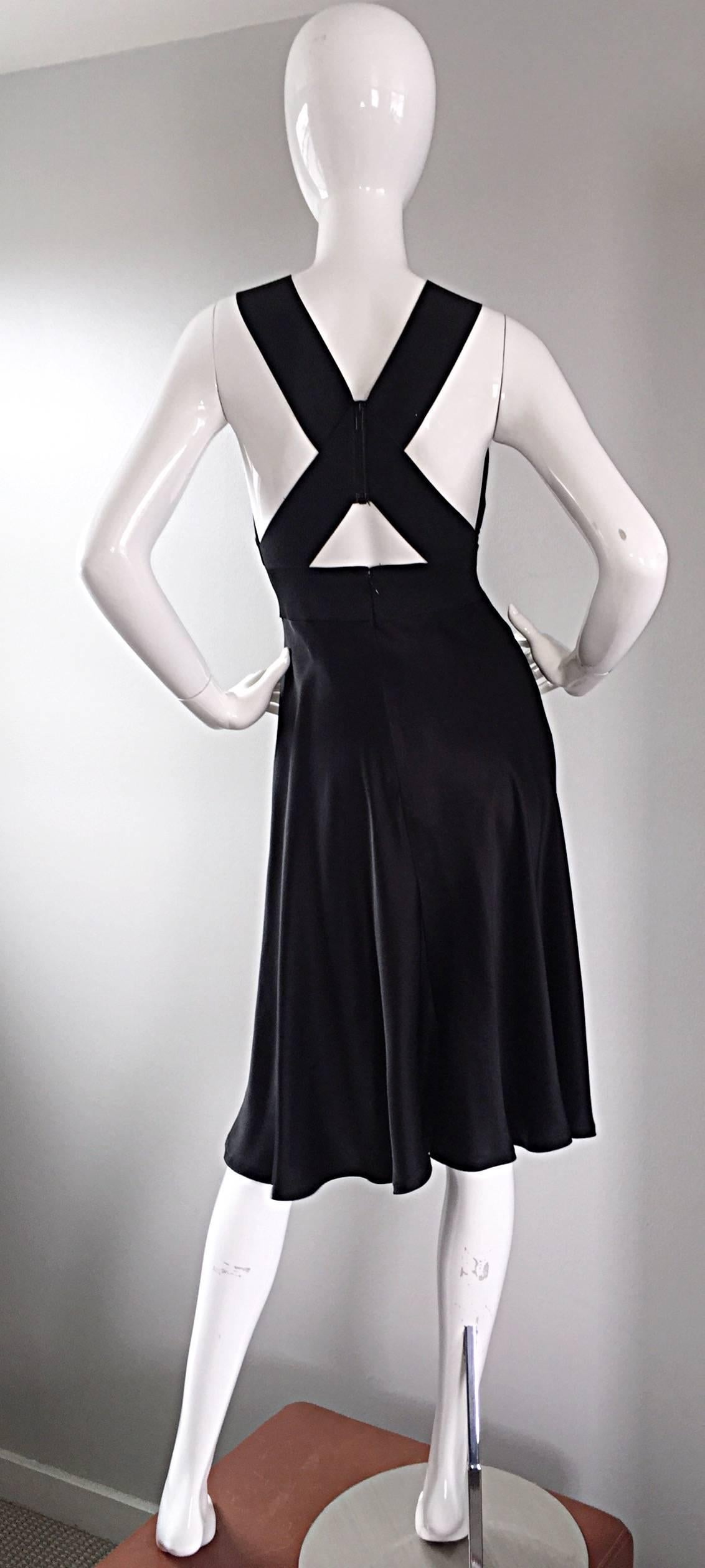 Vintage Geoffrey Beene 90s Minimalist ' Criss Cross ' 1990s Black Silk Dress For Sale 3