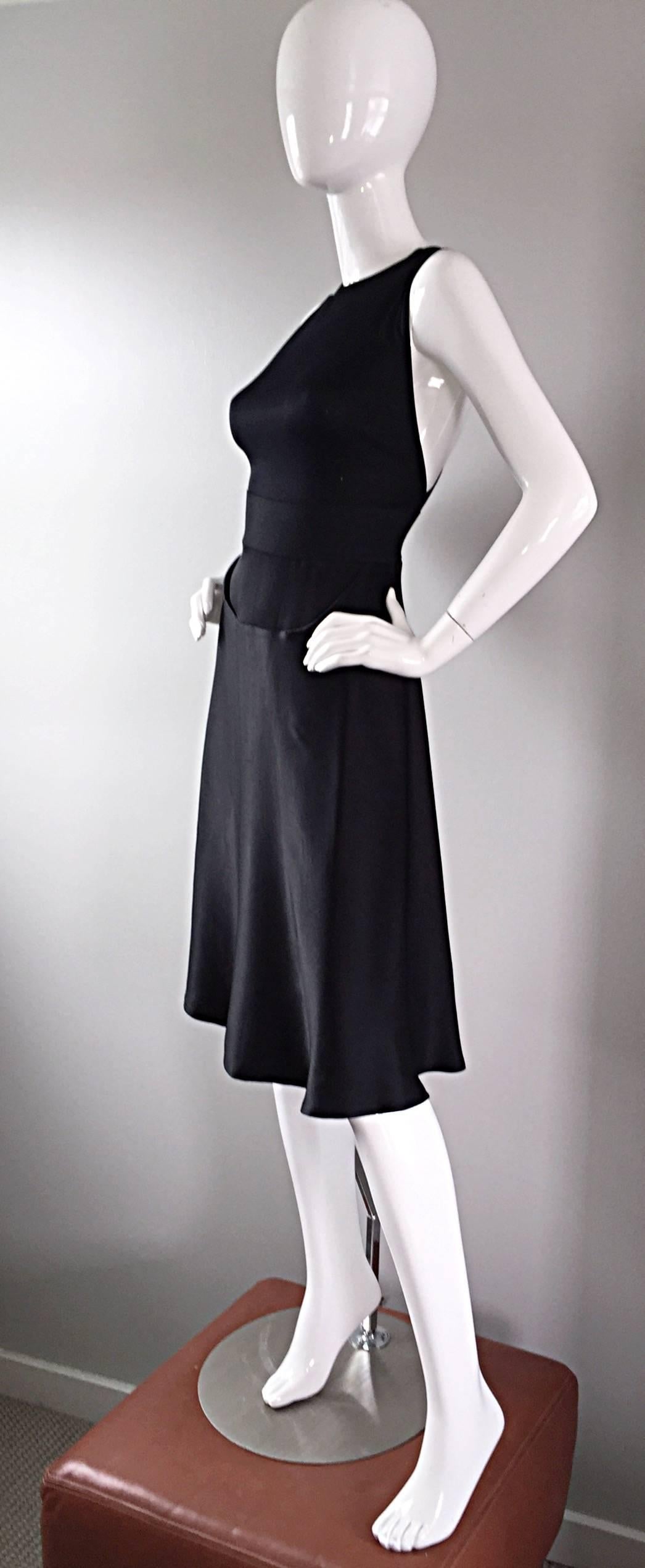 Vintage Geoffrey Beene 90s Minimalist ' Criss Cross ' 1990s Black Silk Dress For Sale 4