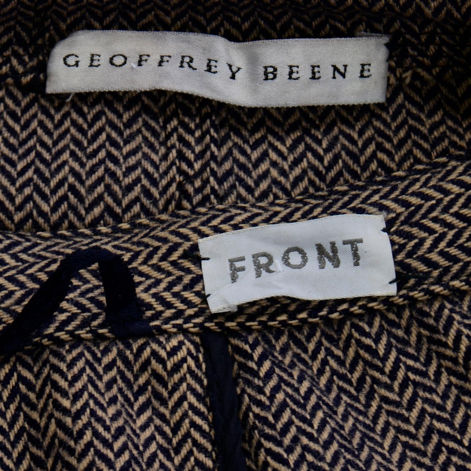 Vintage Geoffrey Beene Brown & Navy Blue Chevron Wool Jacket & Skirt Suit For Sale 5