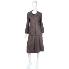 Vintage Geoffrey Beene Brown & Marineblau Chevron Wolle Jacke & Rock Anzug