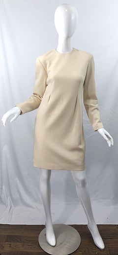 Vintage Geoffrey Beene for Bergdorf Goodman Size 10 Ivory Off White Wool Dress