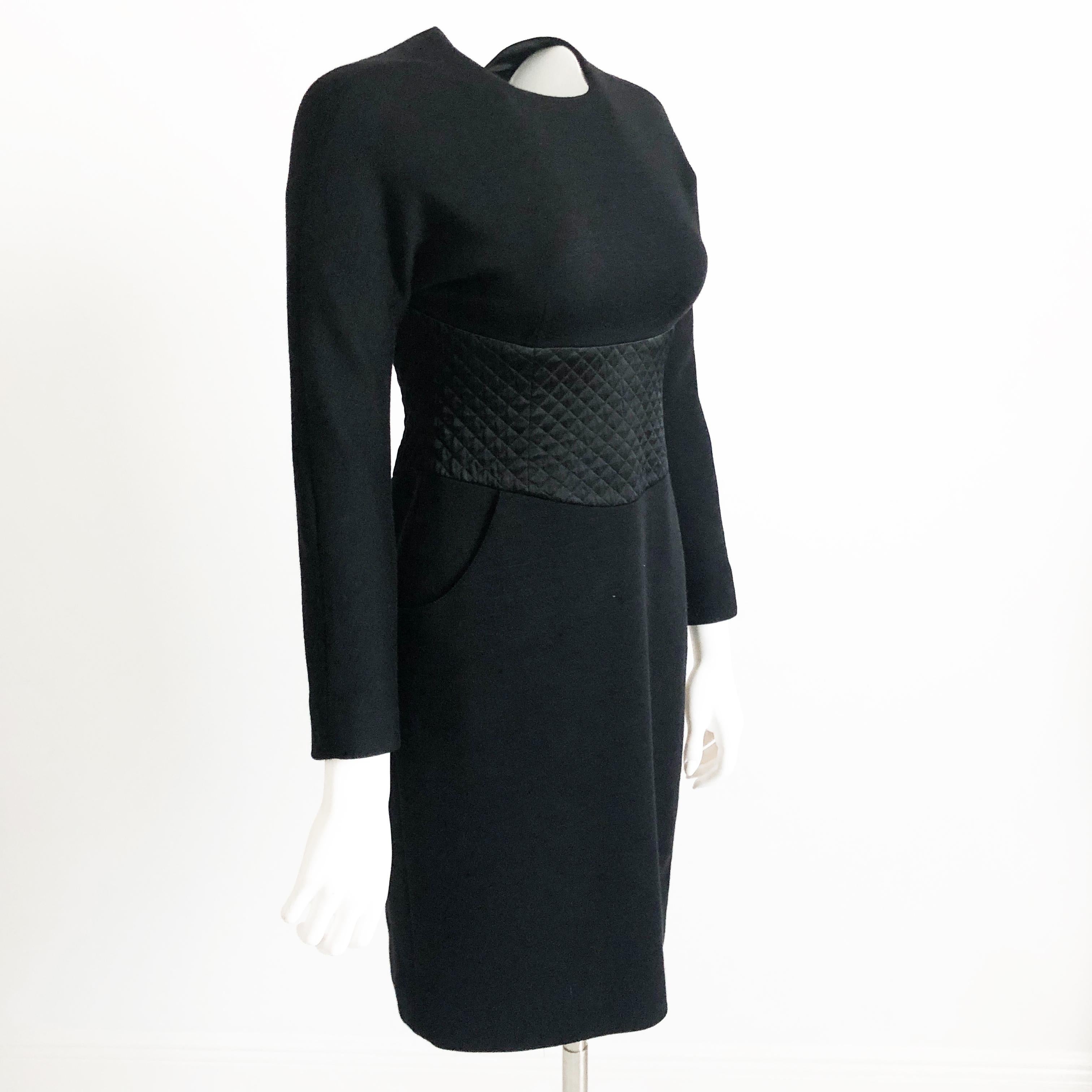 Women's Vintage Geoffrey Beene Little Black Dress Wool & Silk Satin Size 6 
