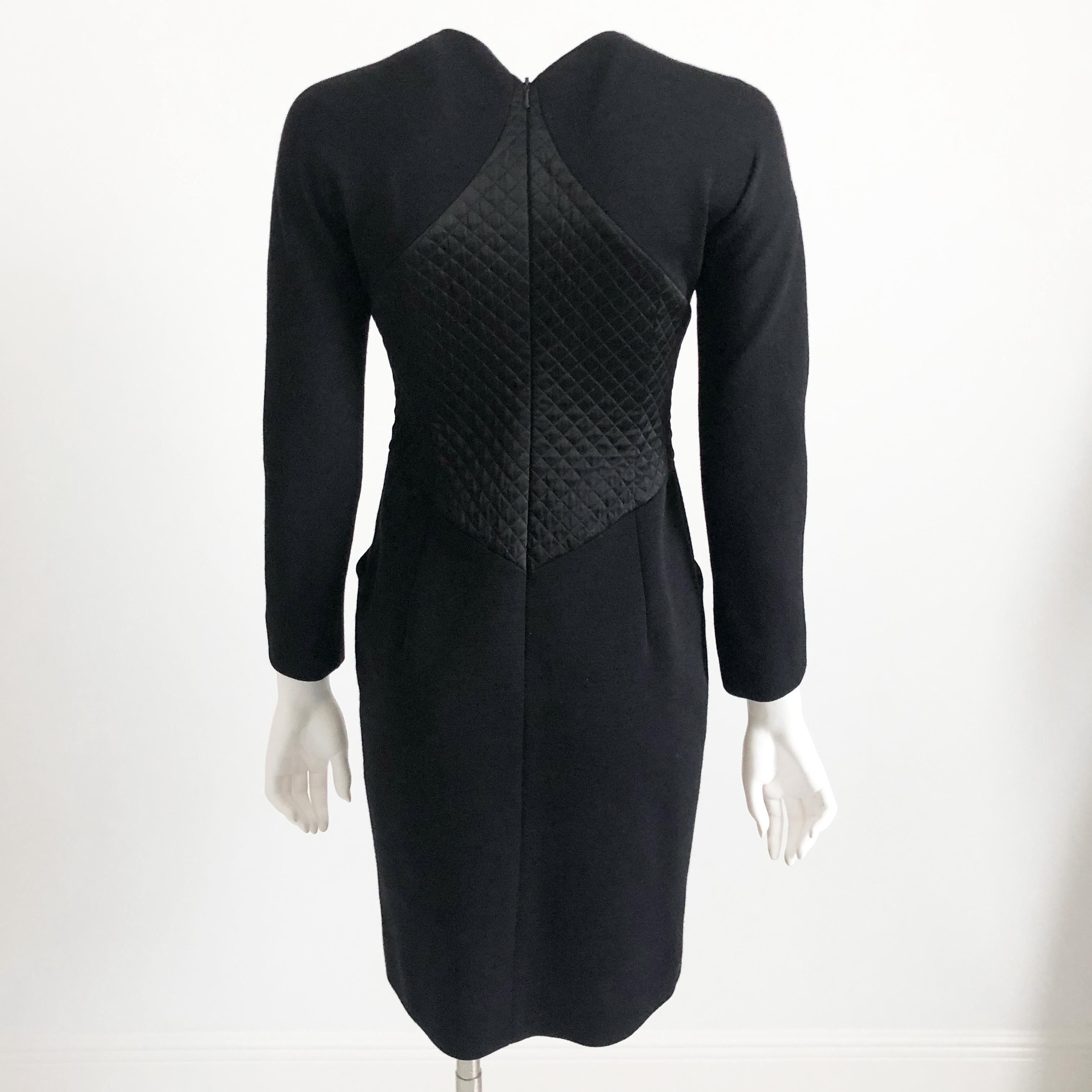 Vintage Geoffrey Beene Little Black Dress Wool & Silk Satin Size 6  1
