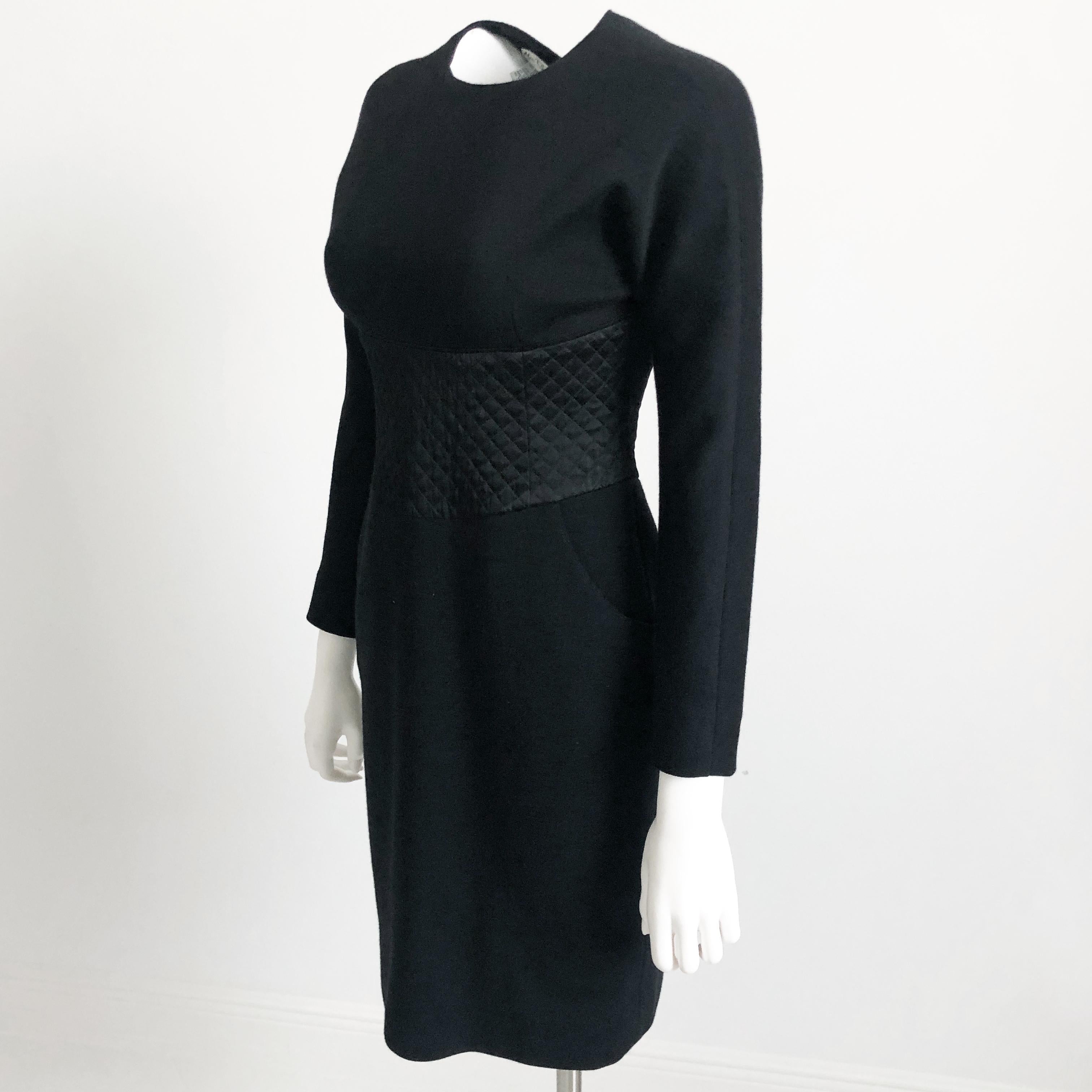 Vintage Geoffrey Beene Little Black Dress Wool & Silk Satin Size 6  3
