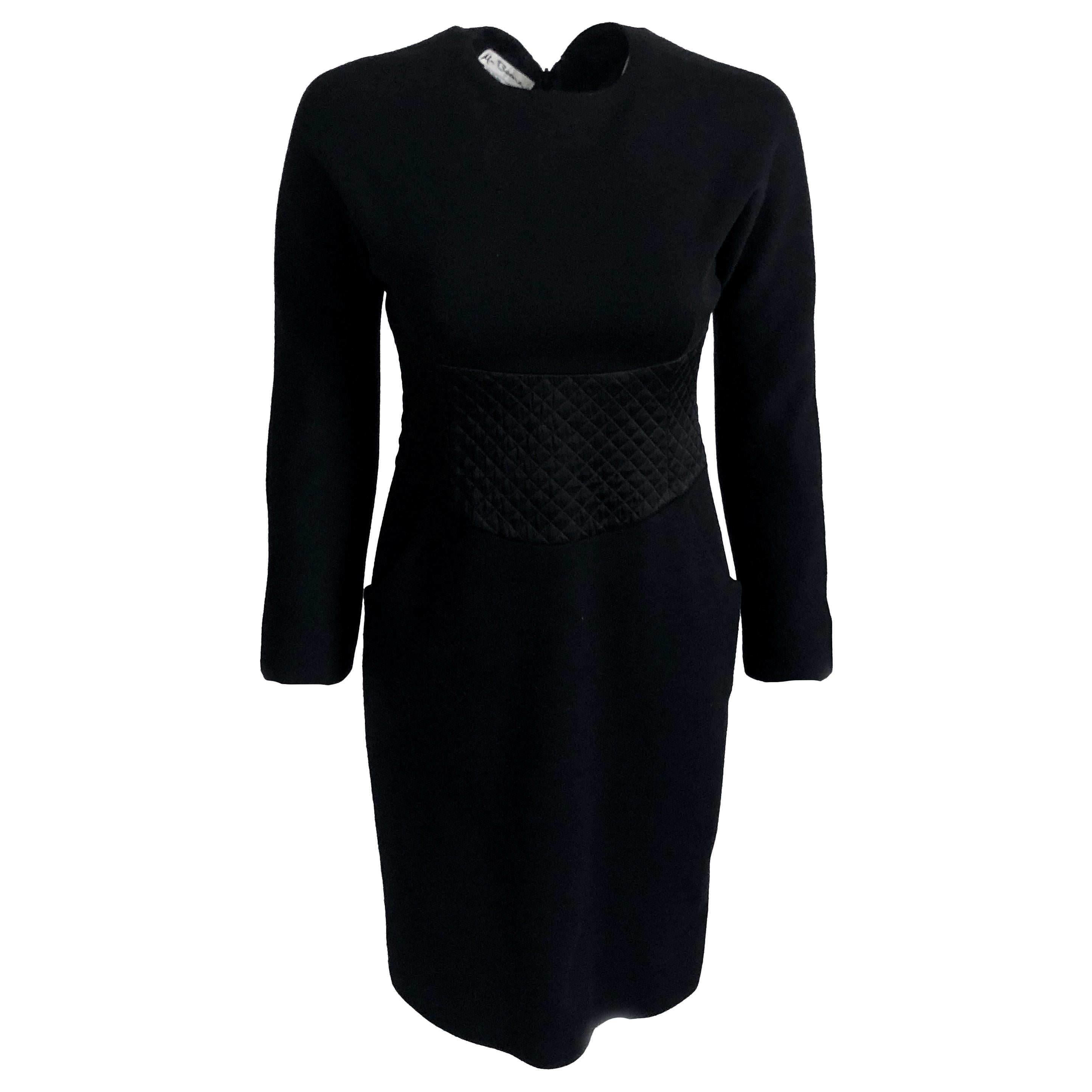 Vintage Geoffrey Beene Little Black Dress Wool & Silk Satin Size 6 