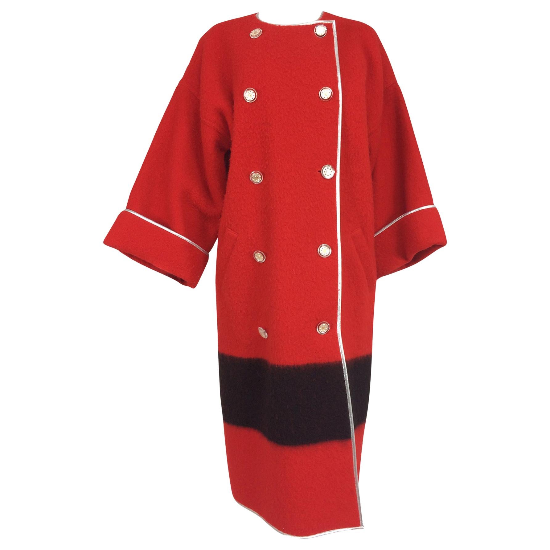 Vintage Geoffrey Beene Red and Black Blanket Coat 1970s