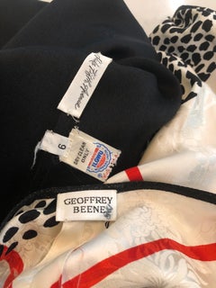 Vintage Geoffrey Beene 1980s Size 6 Houndstooth Black White Red Silk 80s Dress
