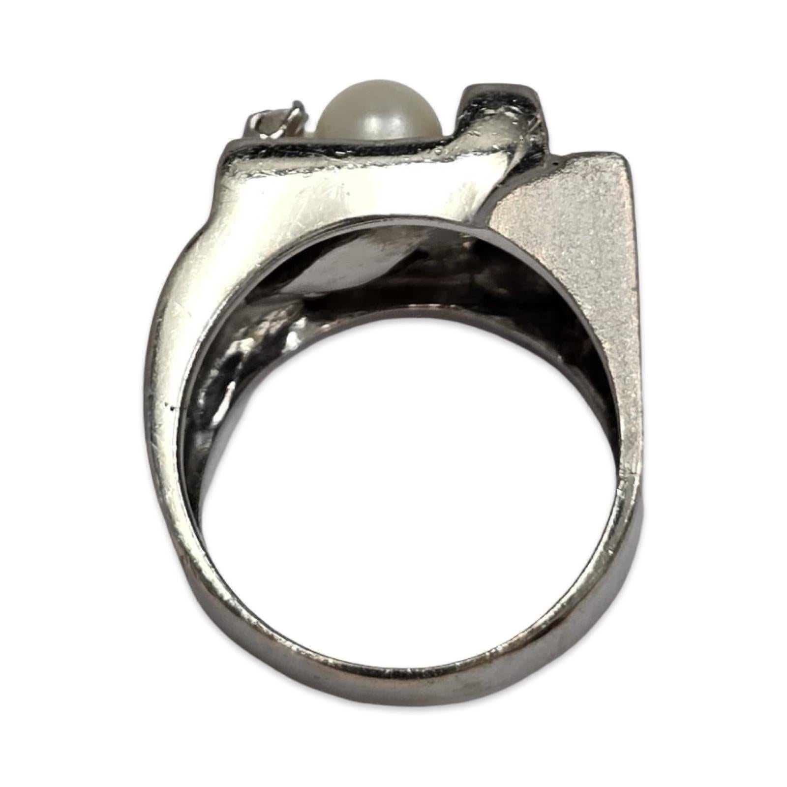 Vintage Geometrischer 1,00ctw Diamanten und Perlen Ring 14k Weißgold im Angebot 1